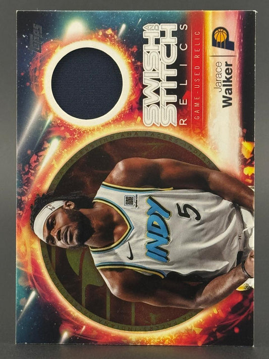 Jarace Walker 2023 Topps Swish and Stitch Relic card featuring an embedded game-used jersey swatch.