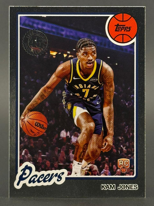 2024-25 Topps Kam Jones Indiana Pacers rookie card dribbling a basketball.