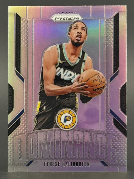 Tyrese Haliburton 2023-24 Panini Prizm Dominance basketball card.