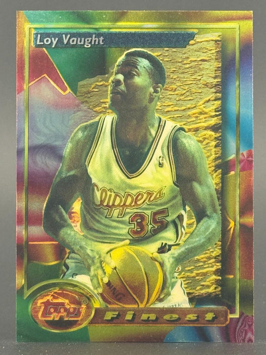 1993-94 Topps Finest Loy Vaught basketball trading card #35, featuring Vaught in a Clippers uniform holding a ball.