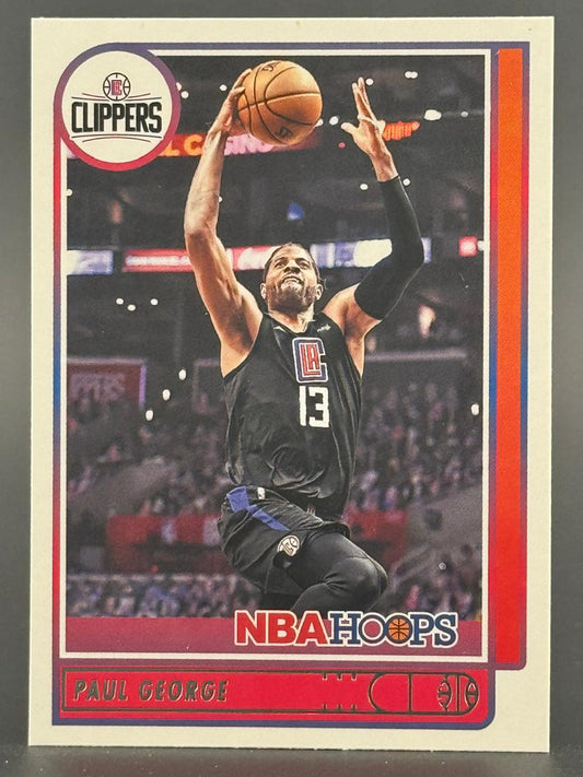 Paul George 2021-22 NBA Hoops basketball card.