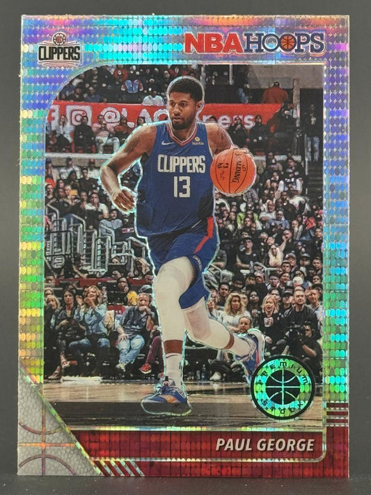 Paul George 2019-20 NBA Hoops Premium Stock trading card, #13.