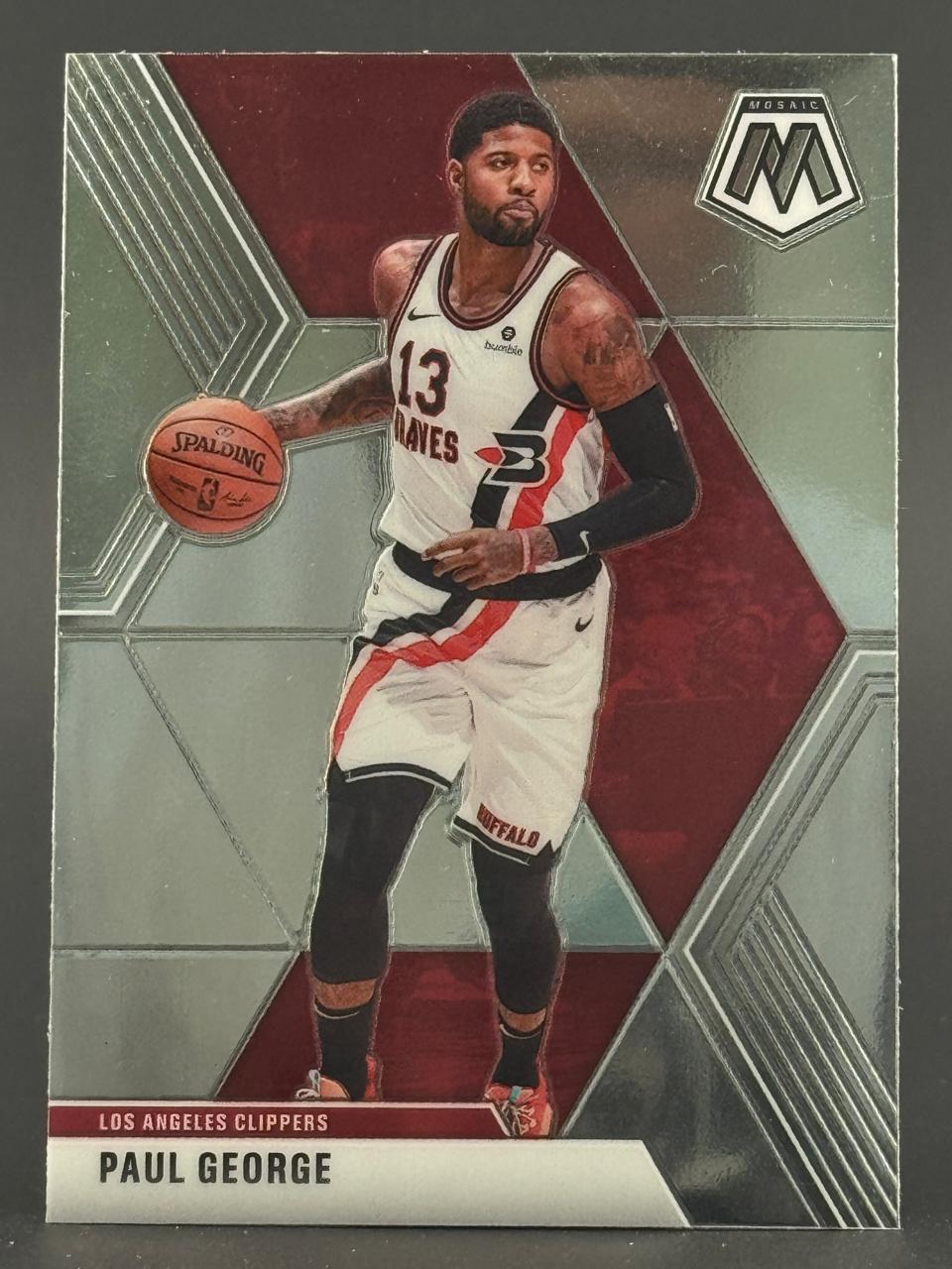 Paul George 2019-20 Panini Mosaic basketball card, Los Angeles Clippers, #13 jersey.