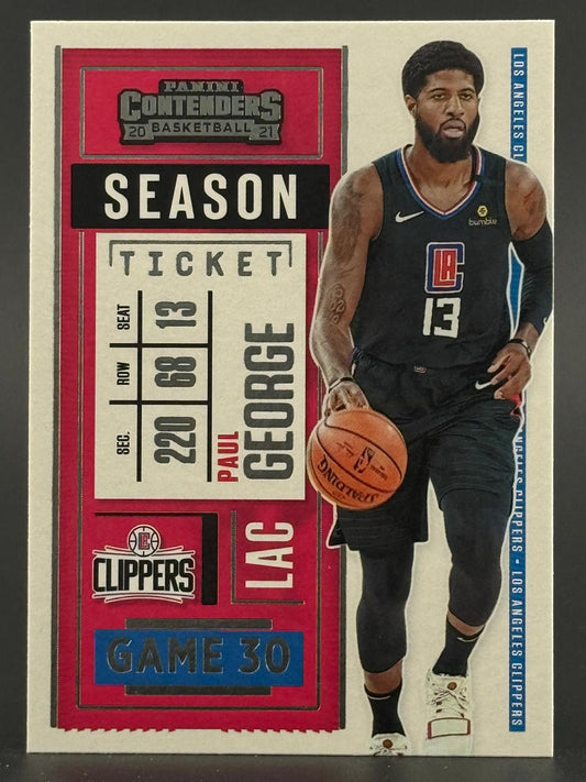 2020-21 Panini Contenders Season Ticket basketball trading card of Paul George, card number 13.