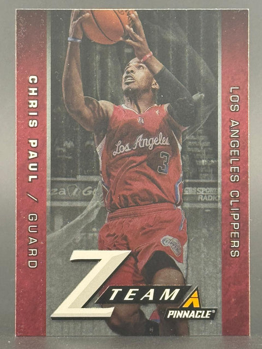 Chris Paul basketball card, Pinnacle Z Team insert, shooting a basketball in a Los Angeles Clippers jersey.