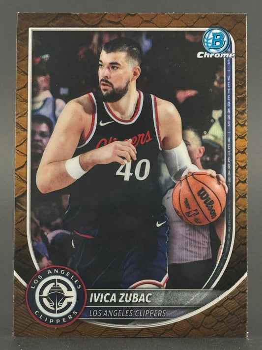 Ivica Zubac Los Angeles Clippers trading card with snake-skin border, holding basketball.