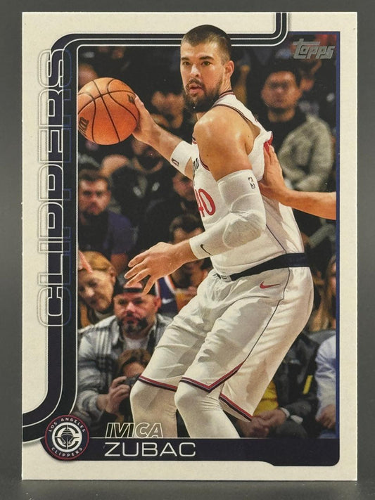 Ivica Zubac trading card, Topps brand, showing him in a Los Angeles Clippers uniform holding a basketball.