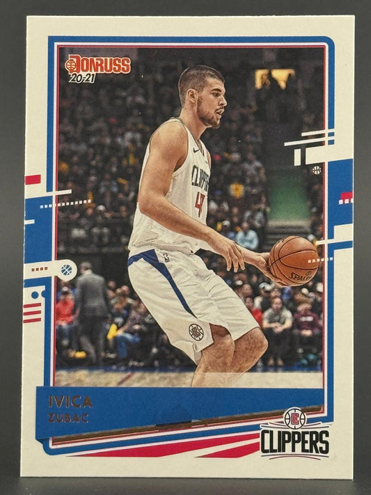 20-21 Donruss Ivica Zubac basketball card featuring the Clippers player dribbling a basketball.