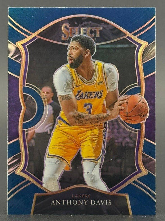 2020-21 Select Anthony Davis basketball card, #3 in Lakers uniform holding a basketball.