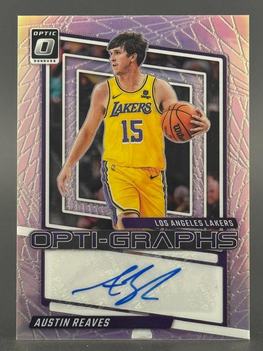Austin Reaves 2021-22 Donruss Optic Opti-Graphs trading card with an autograph.