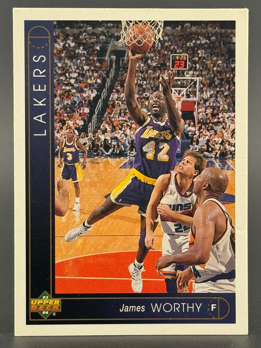 1993-94 Upper Deck James Worthy Lakers basketball card, #42, showing action shot.