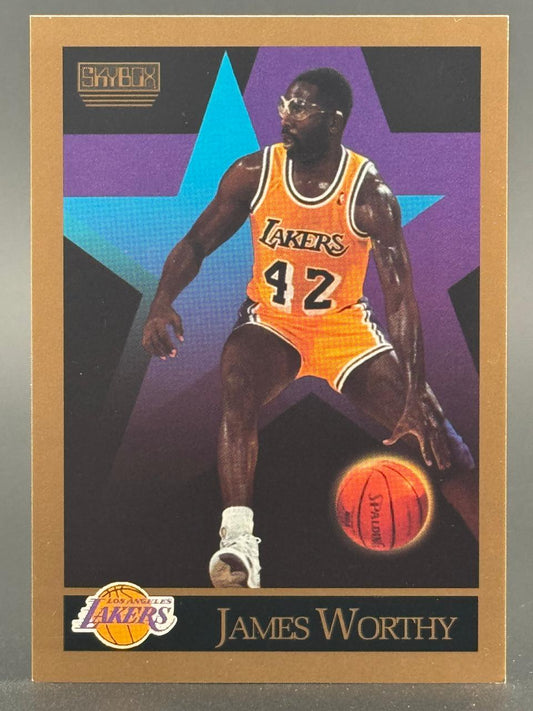 1989 SkyBox James Worthy Los Angeles Lakers basketball card.