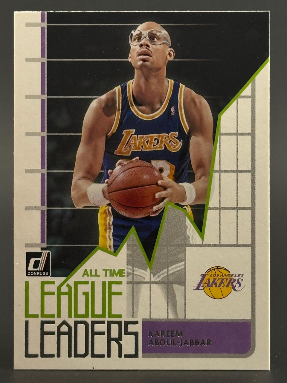 Kareem Abdul-Jabbar 1991 Donruss All Time League Leaders trading card holding a basketball.