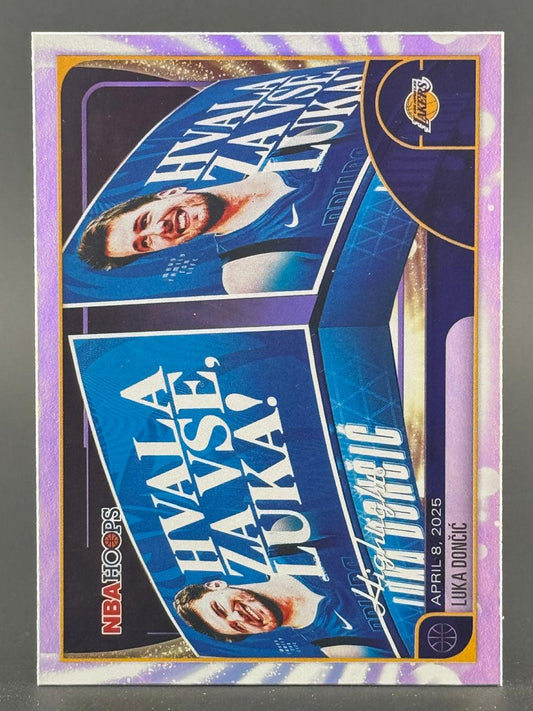 NBA Hoops Luka Doncic trading card featuring two images with "HVALA ZA VSE, LUKA!" text.