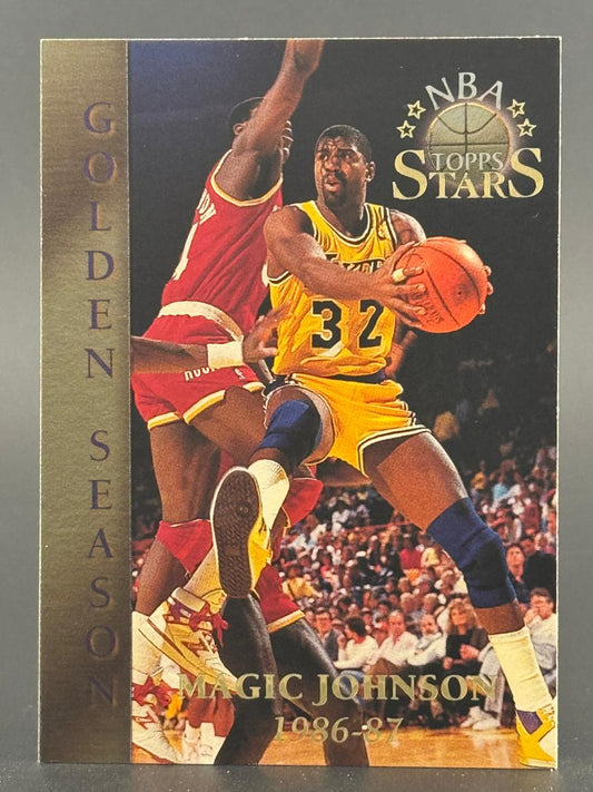 1986-87 Topps Stars Magic Johnson trading card, Golden Season subset.