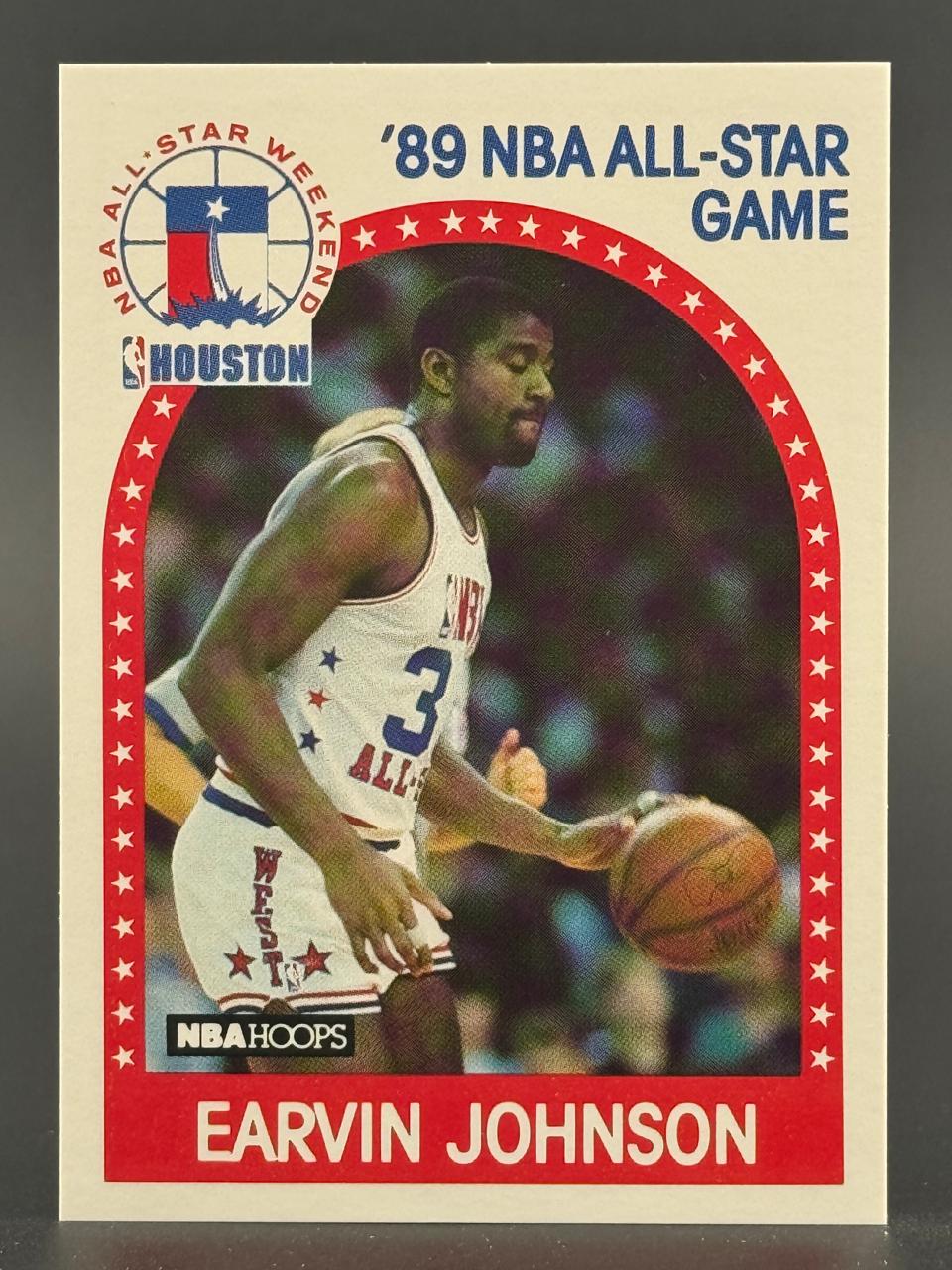 1989-90 NBA Hoops Earvin Johnson trading card, '89 NBA All-Star Game, #3 West jersey.