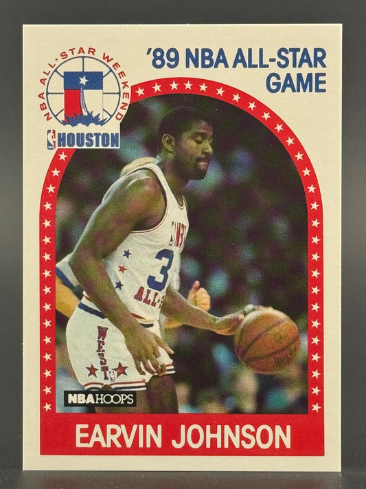 1989-90 NBA Hoops Earvin Johnson trading card, '89 NBA All-Star Game, #3 West jersey.