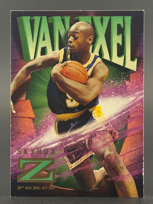 1996 SkyBox Z-Force Nick Van Exel basketball card, holding a ball.