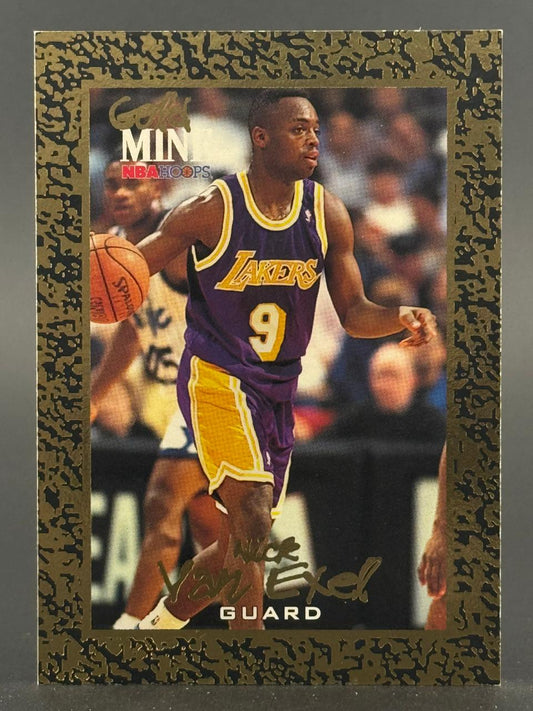 Nick Van Exel 1993-94 NBA Hoops Gold Mine trading card #396, Lakers.