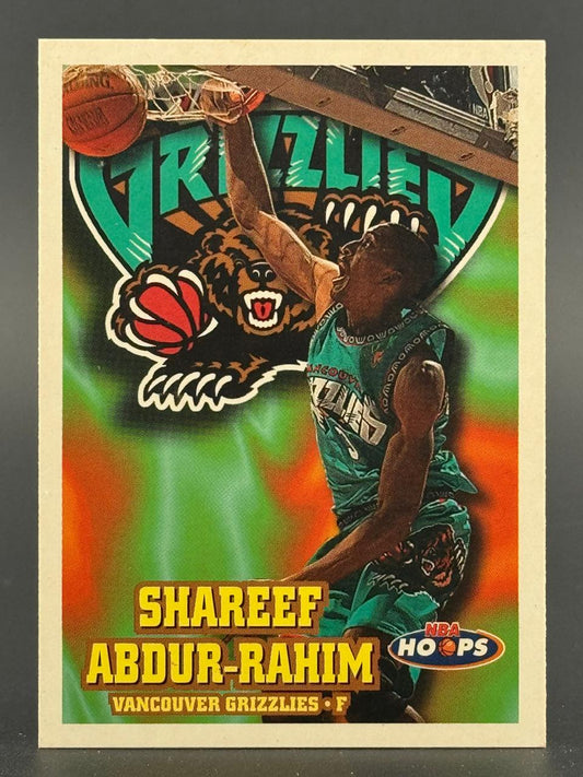 Shareef Abdur-Rahim 1996-97 NBA Hoops basketball card, showing him dunking for the Vancouver Grizzlies.