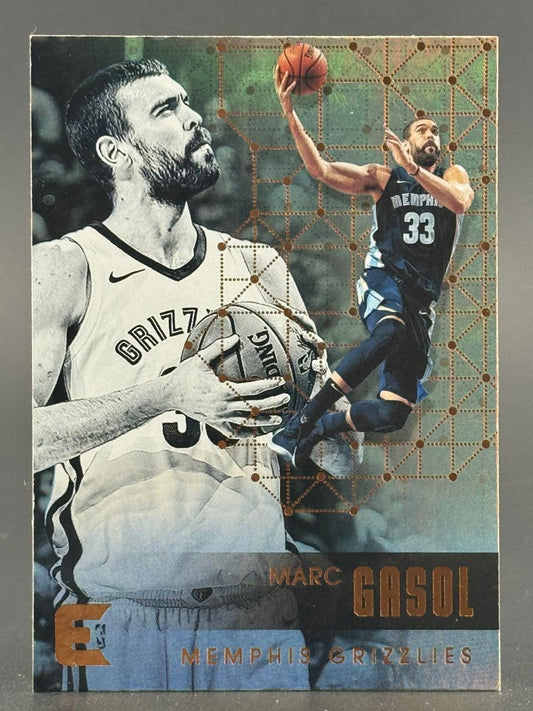Marc Gasol Memphis Grizzlies trading card featuring two player images and geometric patterns.