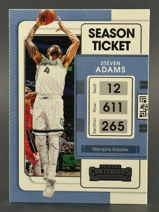 2021-22 Panini Contenders Season Ticket Steven Adams basketball card featuring Adams shooting a jump shot.