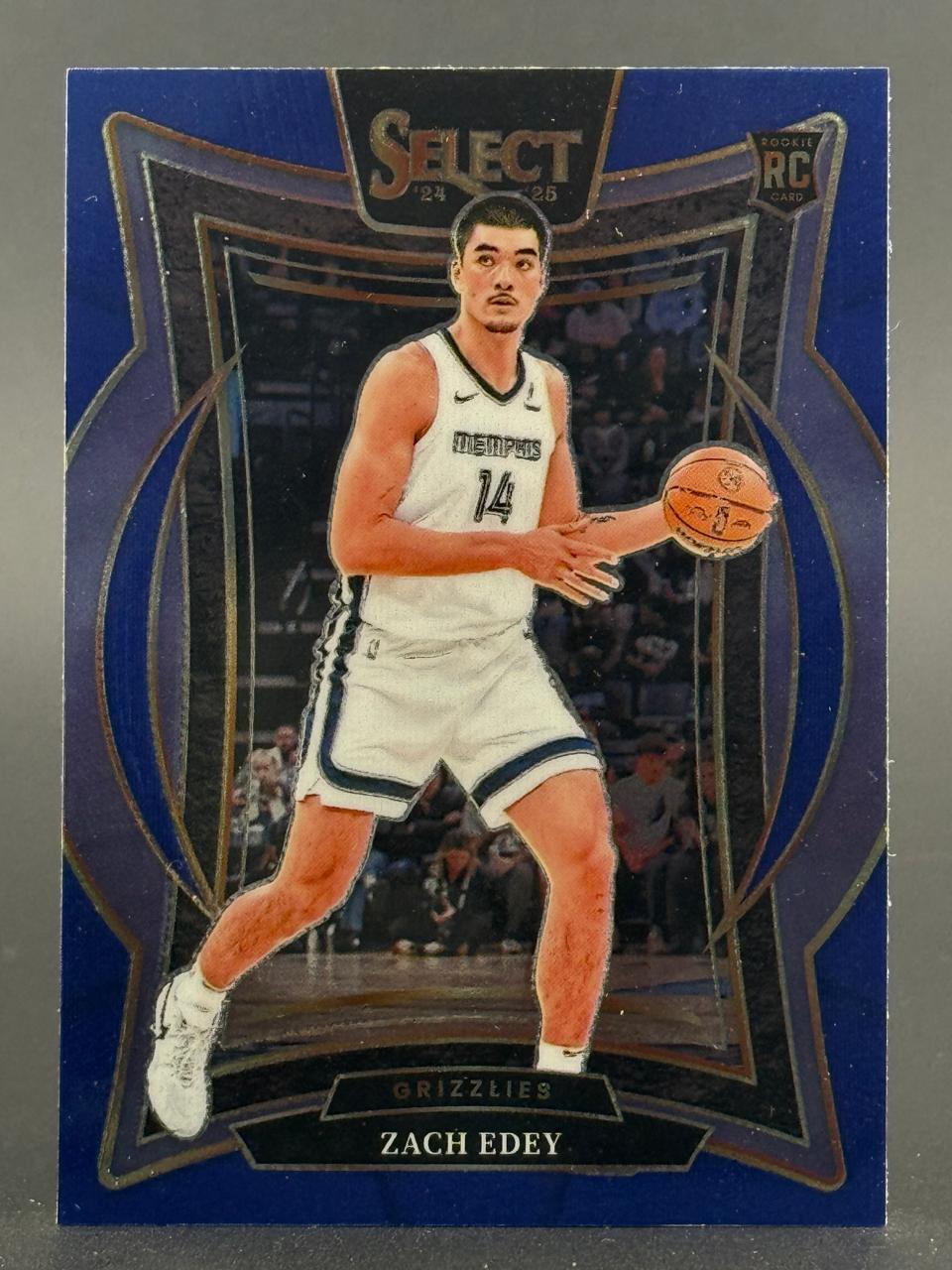 2024-25 Panini Select Zach Edey Memphis Grizzlies rookie card #14, holding a basketball.