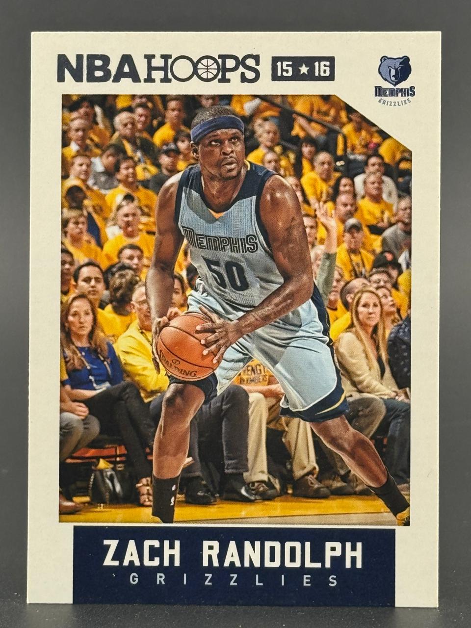 2015-16 NBA Hoops Zach Randolph trading card featuring the Memphis Grizzlies player holding a basketball.