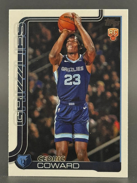 Cedric Coward Topps rookie card with Grizzlies #23 jersey shooting a basketball.