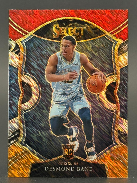 2020-21 Select Desmond Bane Rookie Card, Memphis Grizzlies, shiny red and gold holographic prizm parallel.