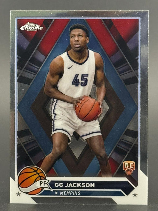 GG Jackson Topps Chrome basketball card, rookie edition, showing Jackson in uniform holding a basketball.