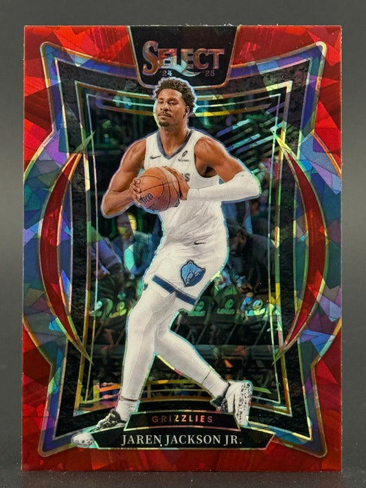 24-25 Select Jaren Jackson Jr. basketball card featuring the player holding a ball in a white Grizzlies uniform.