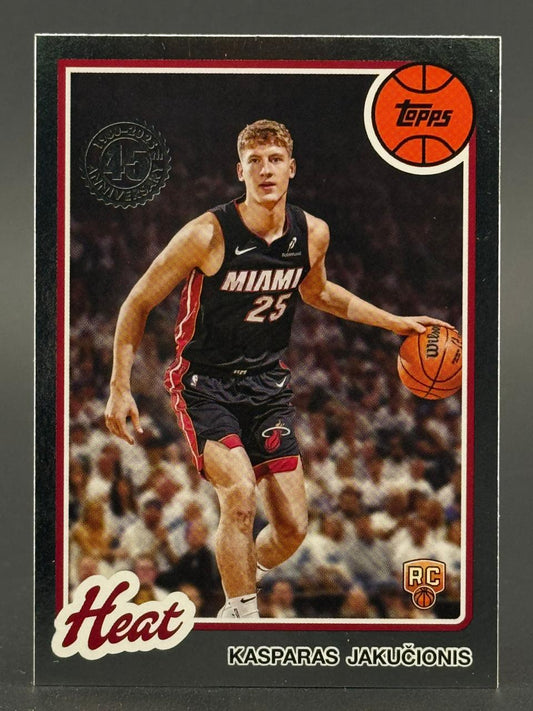 2024-25 Topps basketball card featuring Kasparas Jakucionis of the Miami Heat, #25, rookie card.