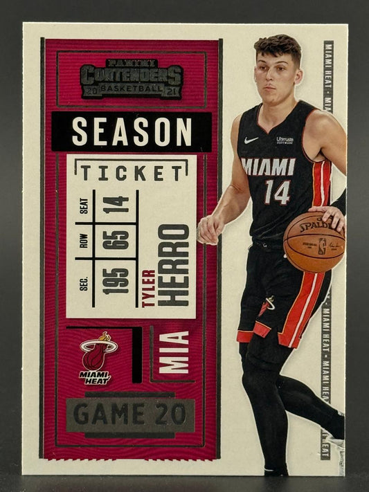 2020-21 Panini Contenders Season Ticket Tyler Herro basketball card #14 in Miami Heat uniform.