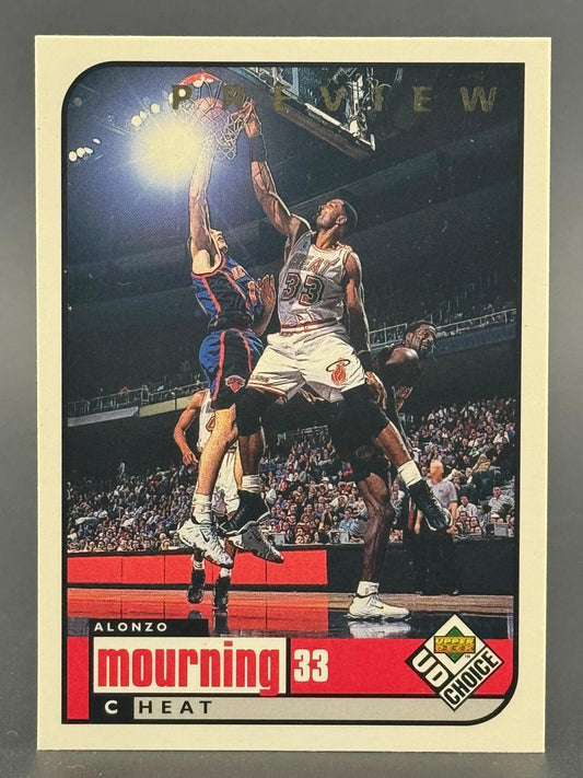 1996 UD Choice Preview Alonzo Mourning basketball card #33.