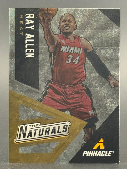 Ray Allen Miami Heat trading card from Pinnacle The Naturals set, featuring him holding a basketball.
