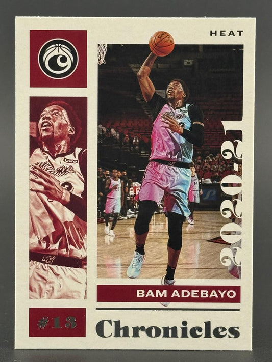 2020-21 Panini Chronicles Bam Adebayo basketball card, #13, featuring Adebayo in a Miami Heat Vice jersey.