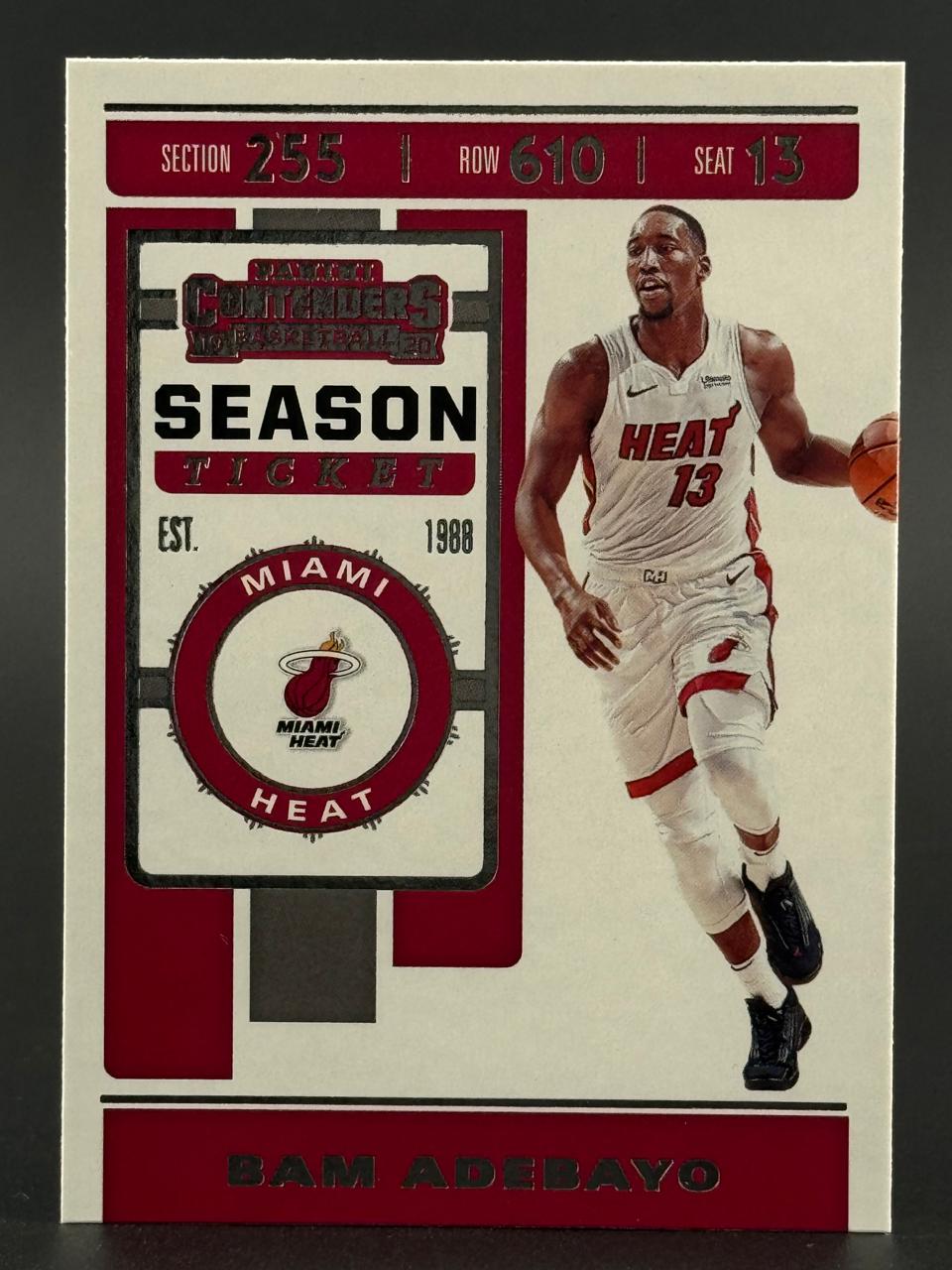 2019-20 Panini Contenders Bam Adebayo Season Ticket trading card, #13, Miami Heat.