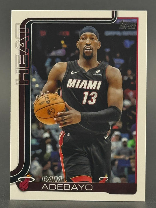 Bam Adebayo Miami Heat basketball card, holding a ball, with Topps logo.