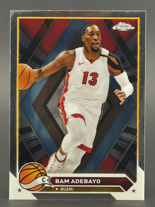 Bam Adebayo 2017 Topps Chrome basketball card, #13 in white uniform dribbling.