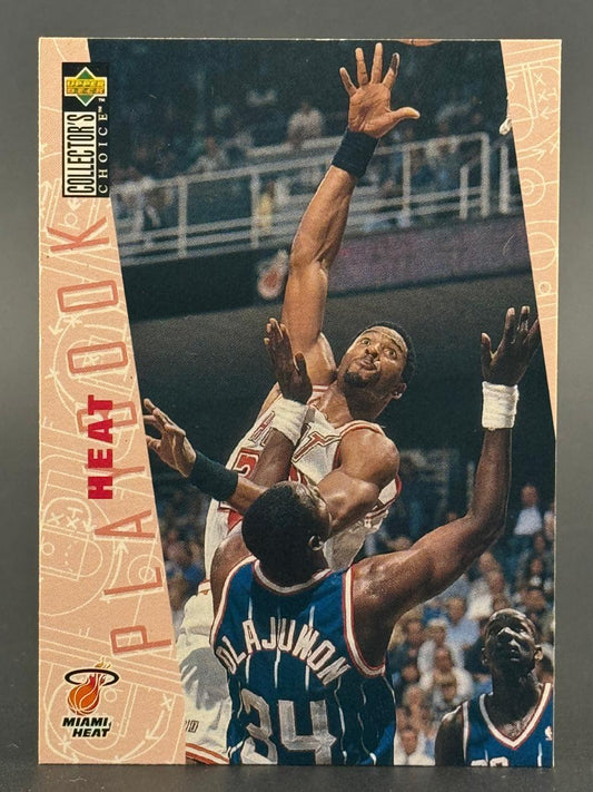 1995-96 Upper Deck Collector's Choice Playbook basketball card featuring Hakeem Olajuwon and Billy Owens.
