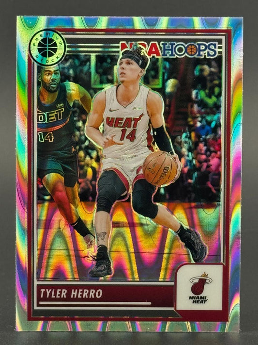 Tyler Herro 2020-21 NBA Hoops Premium Stock trading card.