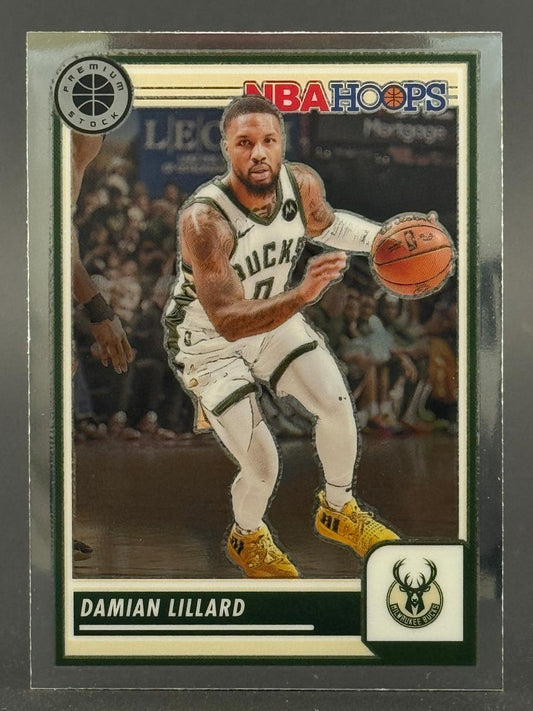 Damian Lillard 2023-24 NBA Hoops Premium Stock basketball card.