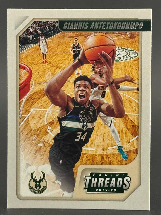 2019-20 Panini Threads Giannis Antetokounmpo basketball card.