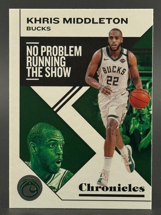 Trading card of Khris Middleton, Bucks player, from Panini Chronicles, featuring "No Problem Running the Show".