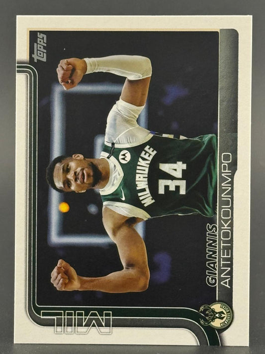 Giannis Antetokounmpo Topps basketball trading card.