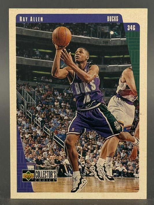1996-97 Upper Deck Collector's Choice Ray Allen Bucks basketball card #34G, shooting.