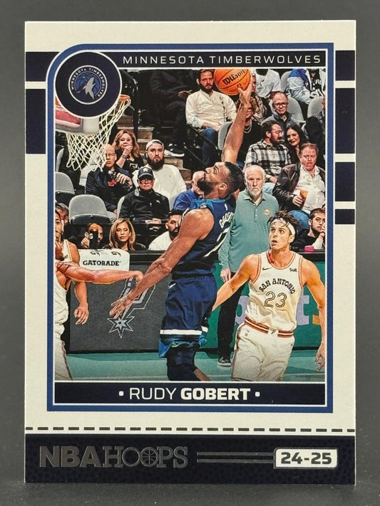 24-25 NBA Hoops Rudy Gobert basketball card featuring the Timberwolves center in action.