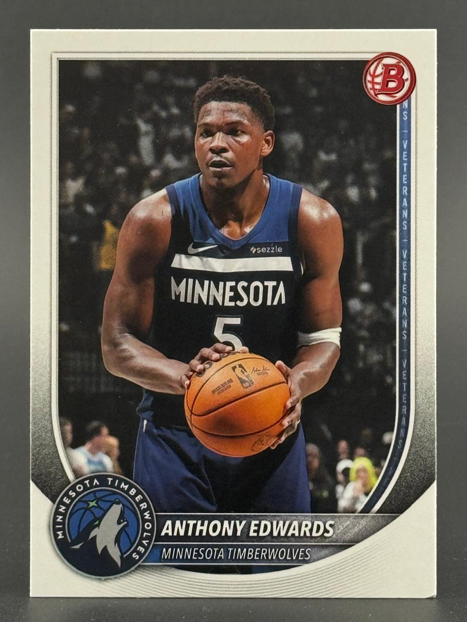 Anthony Edwards 2021 Bowman basketball card #5, playing for the Minnesota Timberwolves.