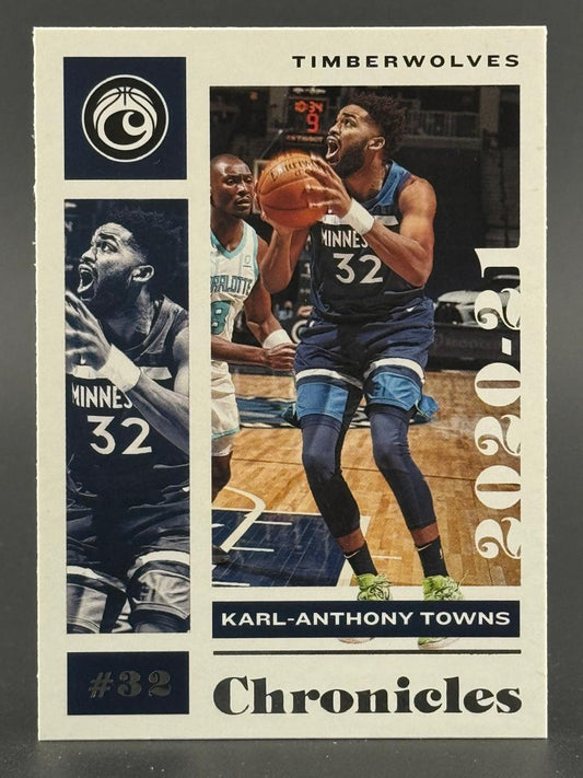 2020-21 Panini Chronicles Karl-Anthony Towns basketball card #32, showing Towns in a Timberwolves uniform.